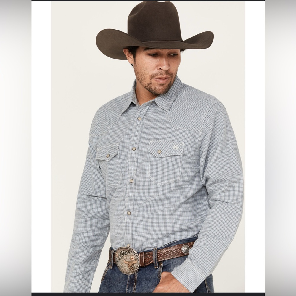 Cinch Blue Checkered Casual Button Down Shirt